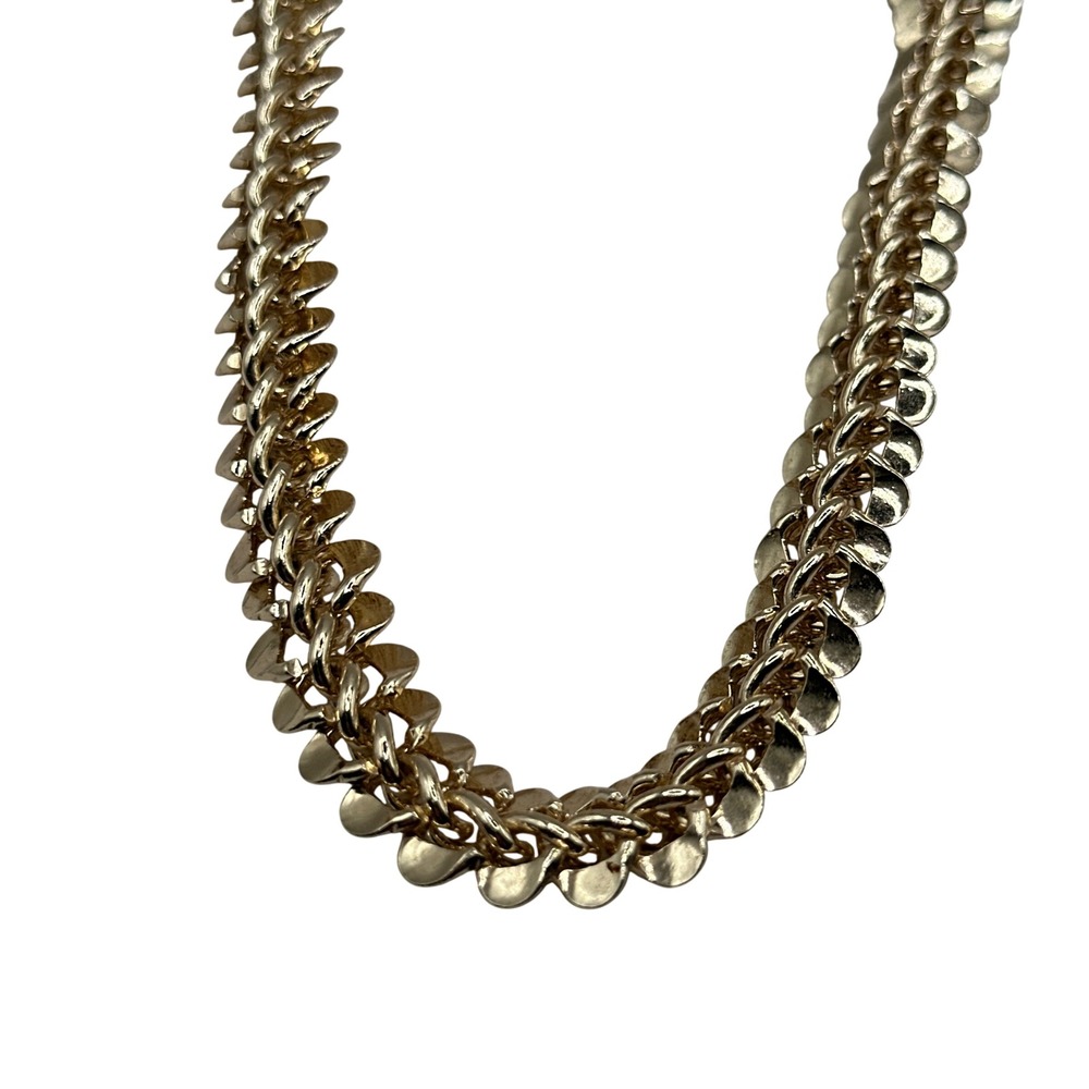 Vintage Gold Tone Textured Scale Link Collar Necklace Adjustable Hook Clasp
